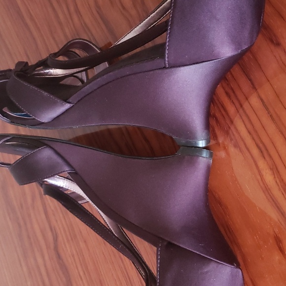 Antonio Melanie Wedge Platform Satin Sandal Purple Strappy Open Toe Shoe Sz 10M - Picture 13 of 14